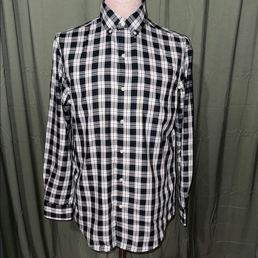 Chaps Black and White Plaid Button Down Shirt